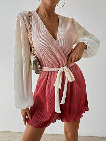 Women'S Ombre Color Belted Romper Shorts