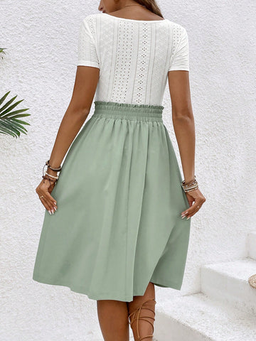 Women'S Scallop Hem Short Sleeve T-Shirt And Skirt Set