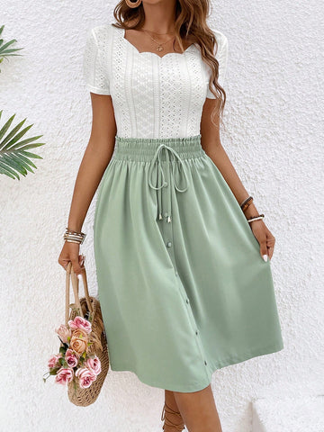Women'S Scallop Hem Short Sleeve T-Shirt And Skirt Set