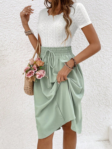 Women'S Scallop Hem Short Sleeve T-Shirt And Skirt Set