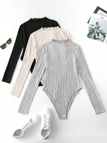 Women'S Solid Color Ribbed Knit Bodysuit