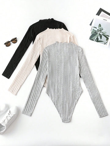 Women'S Solid Color Ribbed Knit Bodysuit