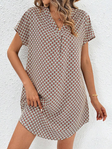 Women'S Summer Printed V-Neck Full-Length Dress