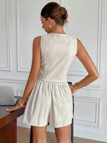 Women 2pcs Set Sleeveless Corduroy Vest + Pants,Old Money Style,Vest Suit Set,Two-Piece,Fall Set ,Fall Women Clothing