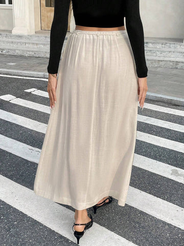 Frenchy Women Casual Solid Color Side Tie Waist A-Line Skirt, Autumn