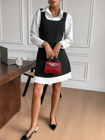 Women Colorblock Strap Simple Casual Mini Dress