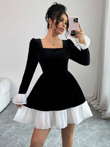 Women Elegant Black & White Lace Mesh Patchwork Mini Skirt