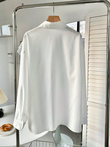 Frenchy Women Elegant White Floral Embroidery Blouse