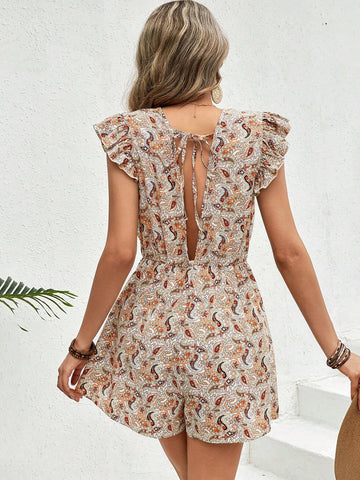 Women Fashionable Backless Strap Decorated Short Sleeve Jumpsuit