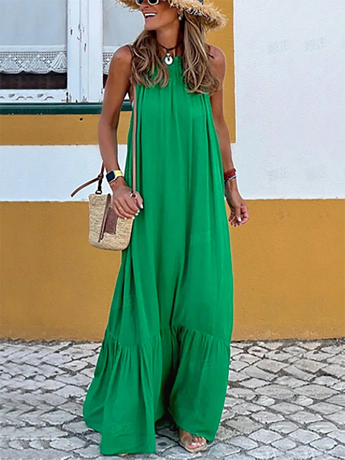 Women Fashionable Summer Holiday Style Solid Color Long Loose Dress