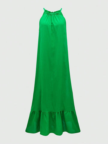 Women Fashionable Summer Holiday Style Solid Color Long Loose Dress