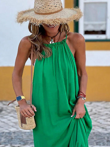 Women Fashionable Summer Holiday Style Solid Color Long Loose Dress