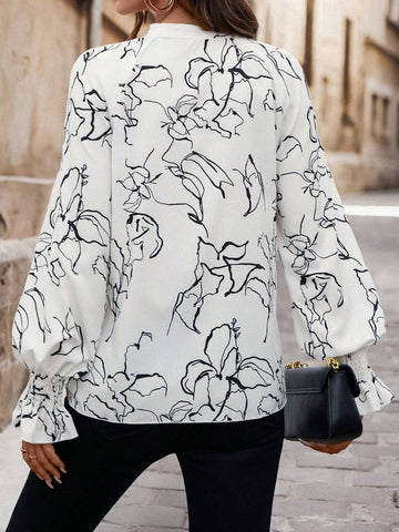 Frenchy Women Floral Print Casual Turtleneck Long Sleeve Shirt