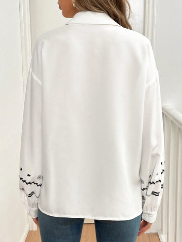 Frenchy Women Floral Print Open Front Puff Sleeve Casual Loose Long Sleeve Blouse, Autumn