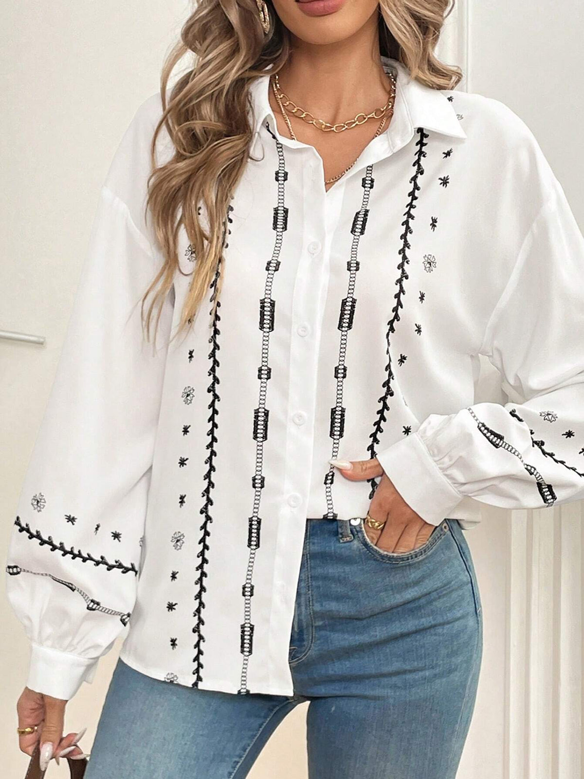 Frenchy Women Floral Print Open Front Puff Sleeve Casual Loose Long Sleeve Blouse, Autumn