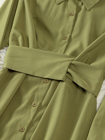 Women French Casual Loose Waist Asymmetrical Hem Midi Dress
