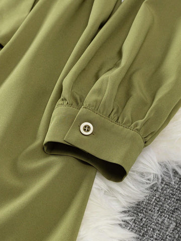 Women French Casual Loose Waist Asymmetrical Hem Midi Dress
