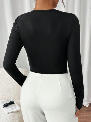 Women Lace Patchwork Textured Halter Bodysuit