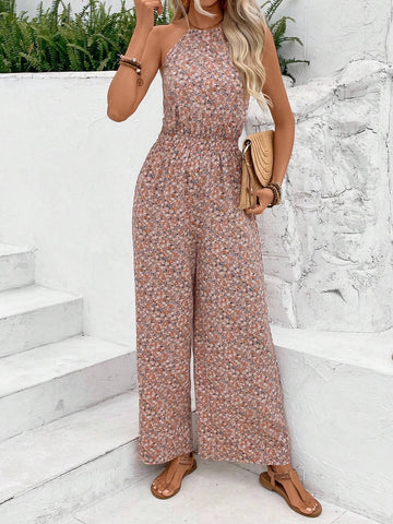 Women Loose Cami Jumpsuit With Wide Leg Pants And Casual Floral Print
