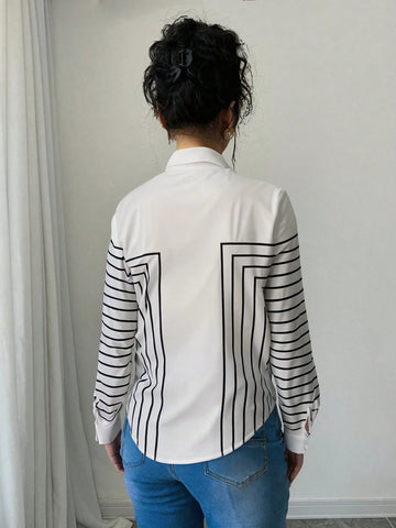 Frenchy Women Printed Long Sleeve Casual/Work Blouse, Mature Style, Graduation Attire