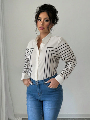 Frenchy Women Printed Long Sleeve Casual/Work Blouse, Mature Style, Graduation Attire