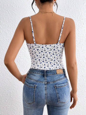 Women Random Printed Spaghetti Strap Jumpsuit