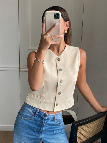 Frenchy Women Sleeveless Vest With Button Closure, Autumn/Winter