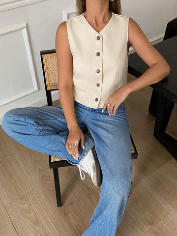 Frenchy Women Sleeveless Vest With Button Closure, Autumn/Winter