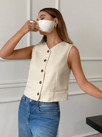 Frenchy Women Sleeveless Vest With Button Closure, Autumn/Winter