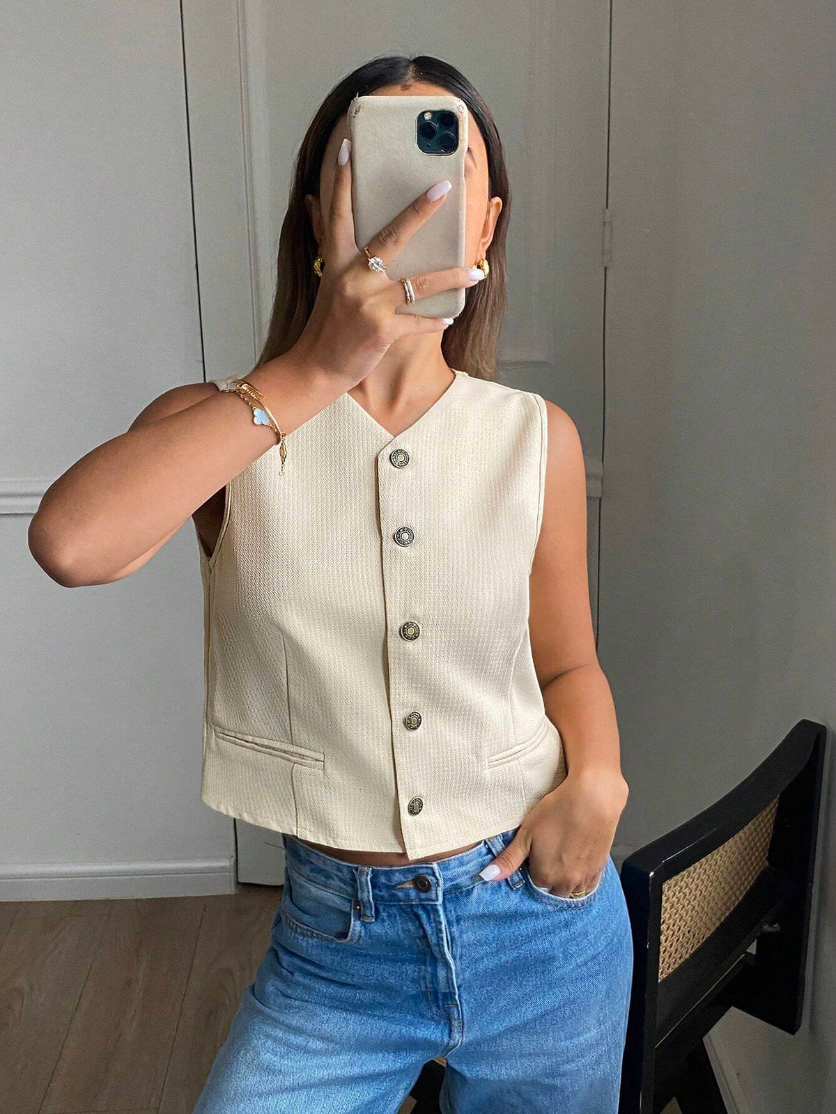 Frenchy Women Sleeveless Vest With Button Closure, Autumn/Winter