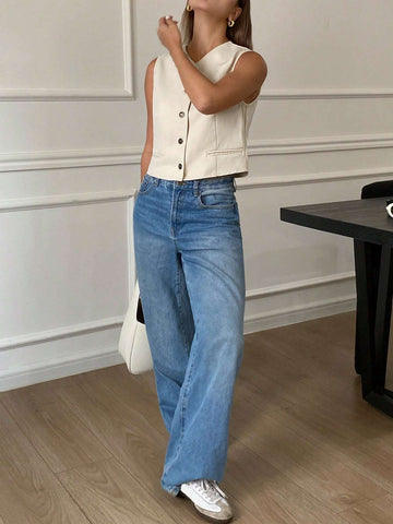 Frenchy Women Sleeveless Vest With Button Closure, Autumn/Winter