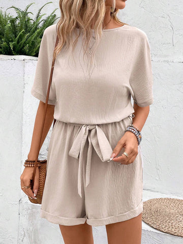 Women Solid Color Batwing Sleeve Jumpsuit For Vacation Or Leisure
