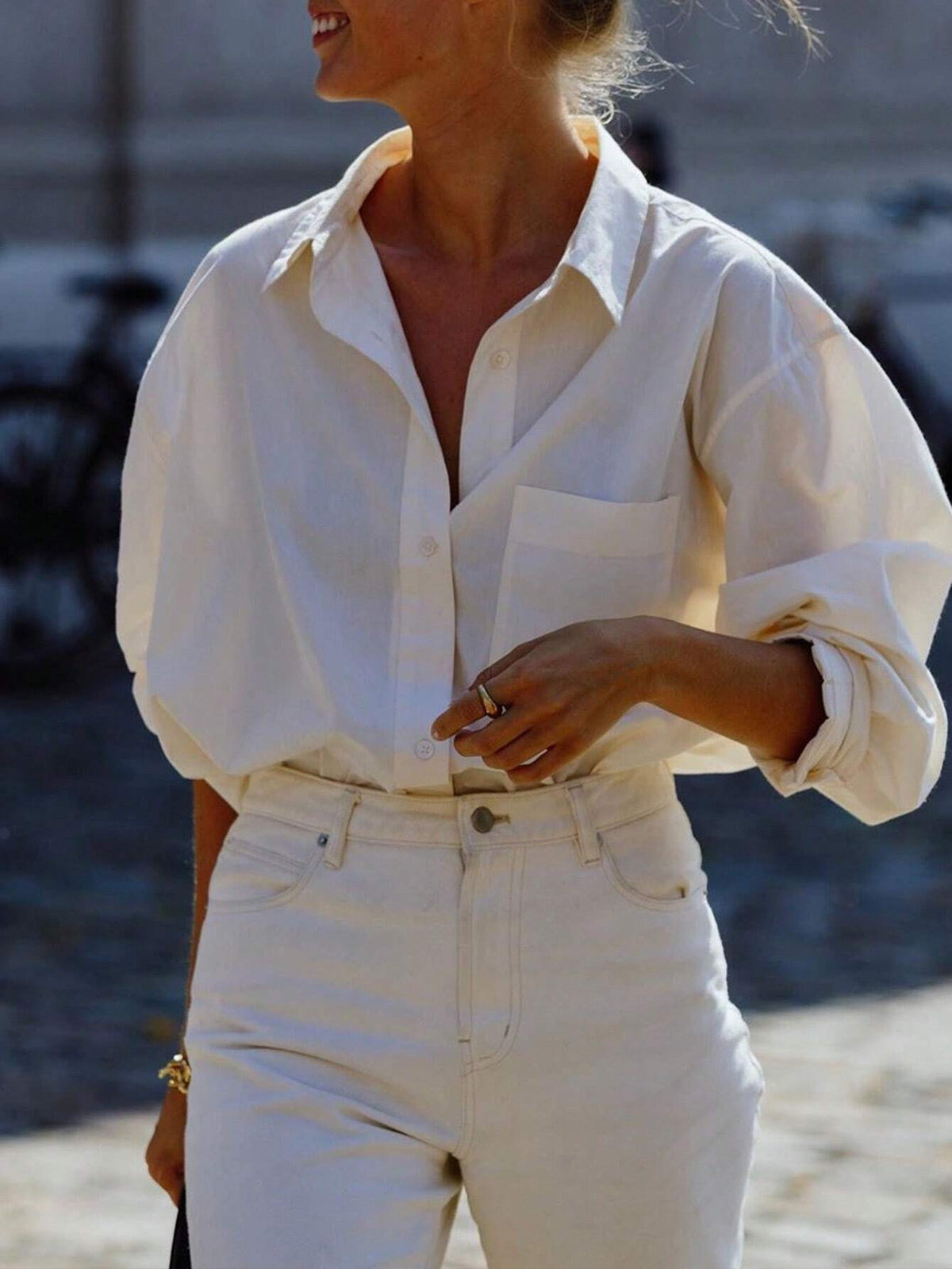 Frenchy Women Spring/Summer Solid Color Dropping Shoulder Long Sleeve Loose Casual Shirt