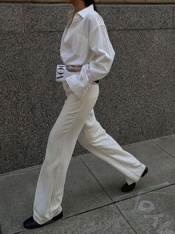 Frenchy Women Spring/Summer Solid Color Dropping Shoulder Long Sleeve Loose Casual Shirt