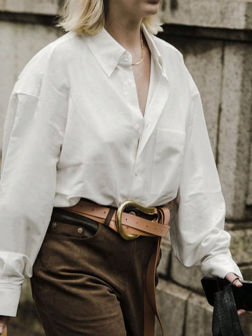 Frenchy Women Spring/Summer Solid Color Dropping Shoulder Long Sleeve Loose Casual Shirt