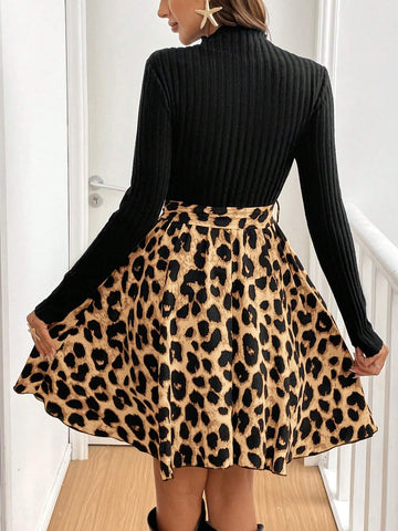 Women Stand Collar Long Sleeve Plain Patchwork Simple Casual Short Dress