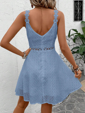 Women Vacation Casual Solid Color Lace Patchwork Cami Dress