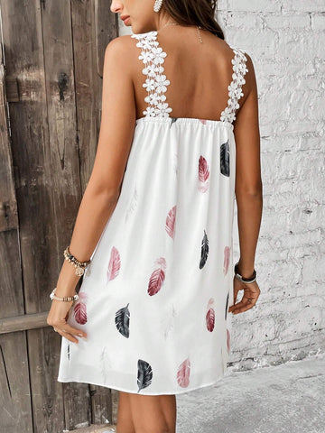 Women's Basic Feather Printed Cami Dress
