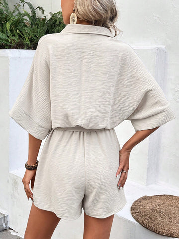 Women's Batwing Sleeve Elastic Waist Romper