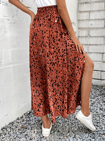 Frenchy Women's Boho Print Split Ruffle Hem Spring Break Summer High Slit Full Printed Midi Skirt
