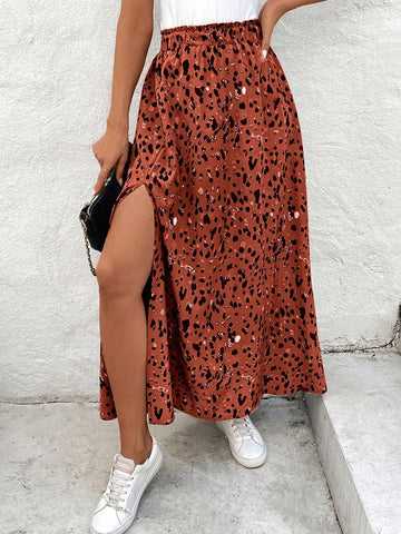 Frenchy Women's Boho Print Split Ruffle Hem Spring Break Summer High Slit Full Printed Midi Skirt