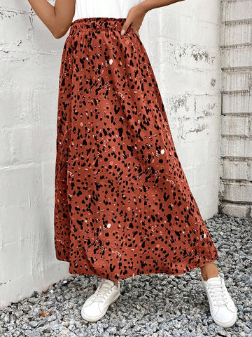 Frenchy Women's Boho Print Split Ruffle Hem Spring Break Summer High Slit Full Printed Midi Skirt