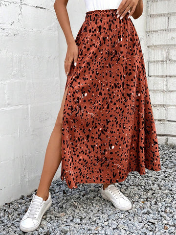 Frenchy Women's Boho Print Split Ruffle Hem Spring Break Summer High Slit Full Printed Midi Skirt