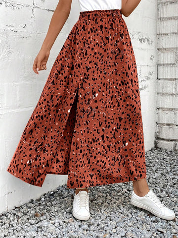 Frenchy Women's Boho Print Split Ruffle Hem Spring Break Summer High Slit Full Printed Midi Skirt