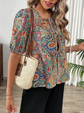 Frenchy Women's Cardigan, Puff Sleeve Blouse, Women's Shirt, Bow Tie Strap, Casual Holiday Women's Shirt