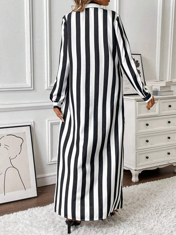 Women's Casual Striped Long Sleeve Shirt Dress, Spring & Autumn