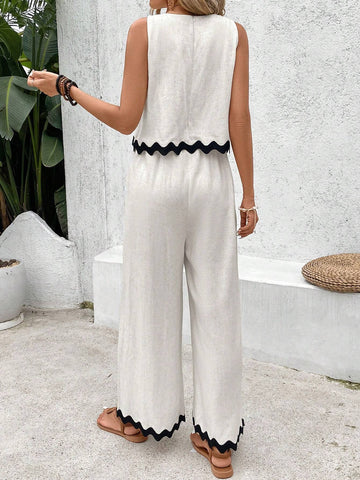 Women's Color-Block Sleeveless Jumpsuit With Long Pants