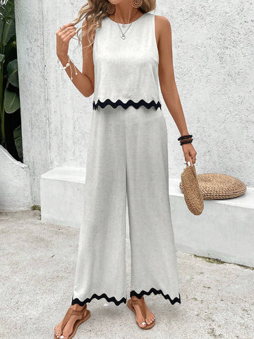 Women's Color-Block Sleeveless Jumpsuit With Long Pants