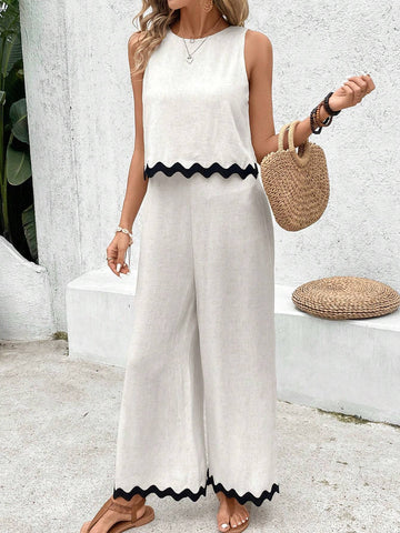 Women's Color-Block Sleeveless Jumpsuit With Long Pants