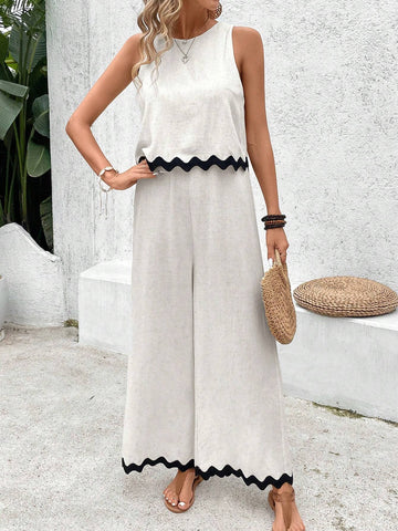 Women's Color-Block Sleeveless Jumpsuit With Long Pants